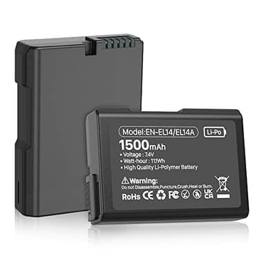 Batterie pour Nikon EN-EL14/EL14a, 1500mAh Batteries de Rechange pour Nikon D5600 D5100 D5200 D5300 D5500 D3100 D3200 D3300 D3400 D3500, Coolpix P7000 P7100 P7200 Appareils Photo (1 Paquets)