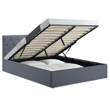 IDMarket - Lit Coffre Double Austin avec tête de lit et sommier 160 x 200 cm PVC Gris