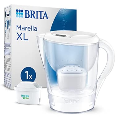 BRITA Carafe Filtrante Marella XL Blanche (3,5l) incl 1 cartouche filtrante eau robinet MAXTRA PRO All-in-1 réduit PFAS,calcaire, chlore, certaines impuretés et métaux indicateur temporel