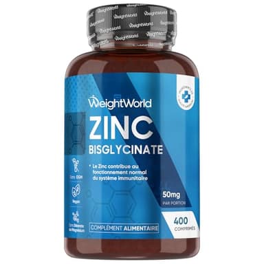 Zinc Bisglycinate 400 Comprimés Vegan, 1 Comprimé Tous les 2 Jours Soit 12,5 mg par Jour, Zinc Complement pour Homme et Femme, sans Stéarate de Magnésium