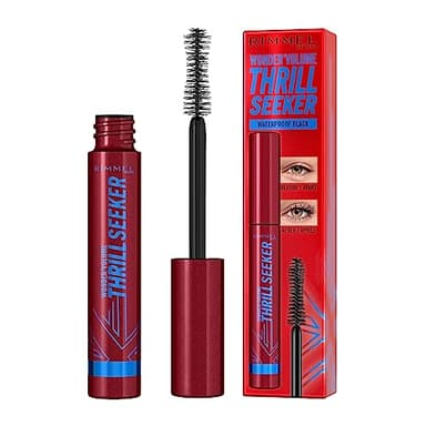 Rimmel London Wonder'Volume Thrill Seeker, 001 Black, mascara waterproof, mascara volumateur, ne coule pas, sans paquets, ne s’effrite pas, tenue 24 heures, 8 ml