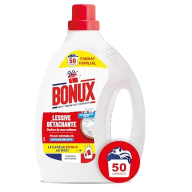 Bonux – Lessive Liquide L’Original Détachante – Nettoie en Profondeur – Pour Linge Blanc et Couleur – Adaptée Aux Peaux Sensibles – 50 Lavages 2,25L