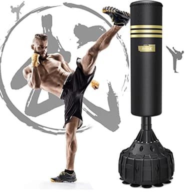 Dripex Sac de Frappe sur Pied 165 cm Sac de Boxe pour Adulte Punching Ball Autoportant avec 19 Ventouses Équipement pour Boxe, Kick-Boxing, Arts Martiaux, MMA