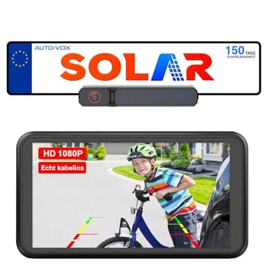 AUTO-VOX Camera de Recul sans Fil Solar avec Moniteur 5" 1080P: Batterie 5000mAh, Installation DIY 2 Mins, IP69K Imperméable, pour Fourgon/SUV/Camion/Remorque