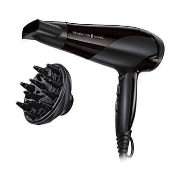 Remington Sèche-cheveux Ionique [Puissant & Léger] Ionic Dry Noir (2200W, coiffage délicat en douceur & répartition uniforme de chaleur, 3 températures / 2 vitesses, concentrateur, diffuseur) D3198