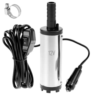 QWORK® Pompe à eau 12V 38MM, pompe diesel avec prise allume-cigare, acier inoxydable, cordon d'alimentation 3M, pour diesel, kérosène, eau