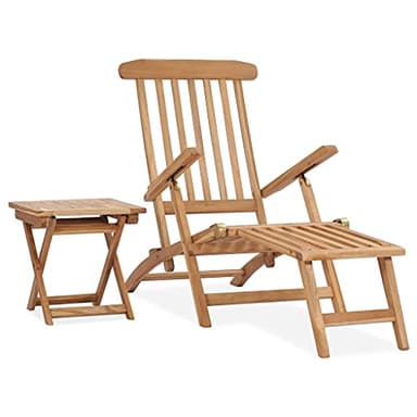 vidaXL Chaise Longue de Jardin avec Repose-Pied et Table Transat de Patio Bain de Soleil d'Extérieur Chaise Longue Pliable Bois de Teck Solide