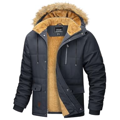 MAGCOMSEN Parka d'hiver pour homme - Coupe-vent - Veste polaire chaude - Pour les loisirs - Imperméable - Doublure - Veste de randonnée - Épaissie - Veste de travail avec capuche amovible