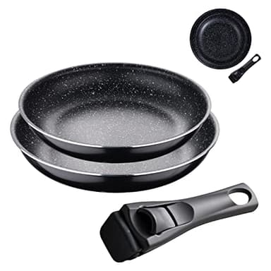 Bergner Édition Black | Set de Poêles | 2 Poêles en Aluminium pressé de 24 et 28 cm | Avec Manche ergonomique Amovible | Batterie de Cuisine | Pour tous types de cuisinières