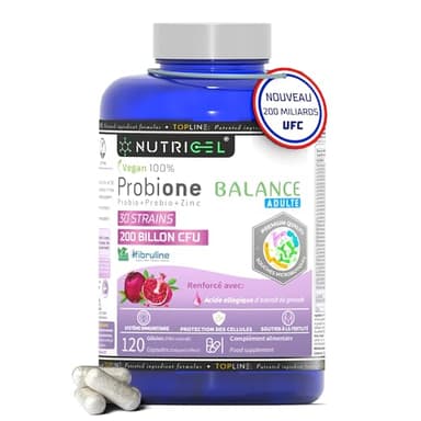 Probiotique flore intestinale - 200 Milliards UFC/Jour - 30 souches bactériennes, 120 Gélules Gastro-résistantes. Probiotiques et prebiotique avec Zinc, Inuline et Extrait de Grenade. 100% Végan