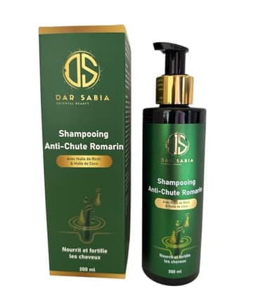 DAR SABIA MEILLEUR SHAMPOOING ANTICHUTE ROMARIN BIO PURE-BRILLANCE&VOLUME.DIMINUE LA CHUTE DES CHEVEUX.FAVORISE LA CROISSANCE.Shampooing FORTIFIANT STIMULATION POUSSE.HUILE DE RICIN &COCO 200 ML