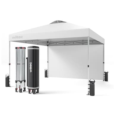 Wiltec Pavillon Pop-up Tonnelle de Jardin Pliante – 3 x 3 x 2,79 m – Couleur Blanche – avec Paroi latérale Roues Fermeture One Push Cadre Robuste Sac – Tente Gazebo Fête Festivités Camping Réception