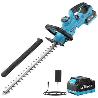 Taille Haie Batterie, LEEIKOO Taille Haie Electrique avec Batterie 4.0Ah, 180°Réglable, 51 cm Longueur de Coupe, 16 mm Écartement des Dents, Couvercle Lame pour Haies, Branches, Arbustes, Rameaux