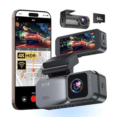 Osmo Dashcam Pro 4K Dashcam Voiture sans Fil Avant Arrière, WiFi 5,8 GHZ, GPS, Carte 64 Go Offerte, Caméra Embarquée avec Moniteur De Stationnement, Objectif Grand Angle 170°