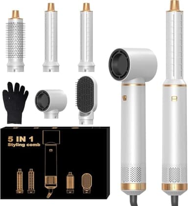 Air Brush 5 en 1, Hair Styler Airbrush 5 en 1 Air Styler avec Seche Cheveux, Brosse Soufflante, Fer a Boucler, Thermal Brush, Brosse Lissante Seche Cheveux 5 en 1 pour Sécher, Boucler, Lisser