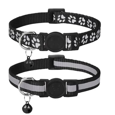 Taglory Collier Chat Anti Étranglement, 2 pcs Réglable Réfléchissant Collier pour Chat Chaton Chiot avec Clochette et Boucle de Sécurité, 19-32cm Noir