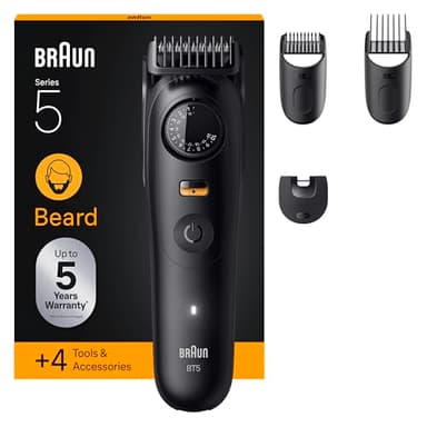 Braun Tondeuse À Barbe Series 5, + 4 Outils Pour Créer Son Style, Lame Ultra-Affûtée, 120 Min D'autonomie, 40 Longueurs, Étanche, Molette De Précision Et Verrouillage, BT5520, Noir