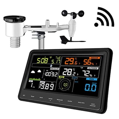 ECOWITT Station météo WS2910, numérique professionnelle WiFi avec écran couleur, capteur extérieur sans fil 7 en 1 alimenté à l'énergie solaire, intérieur 3 intégré pour la maison, le jardin, ferme