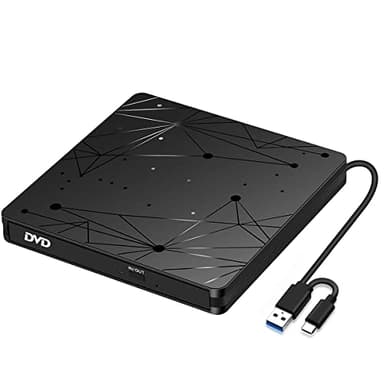 LMEN Lecteur CD DVD Externe avec Port USB3.0 et Type-C, Portable Graveur CD Externes, Plug and Play, CD Lecteur pour PC, Laptop, Desktops, Windows 7/8/10/XP/Vista/Linux et Mac OS