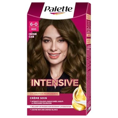 Palette - Intensive - Coloration Permanente Cheveux - Crème Soin - Couvre 100% des Cheveux Blancs - Intensité couleur longue durée - Tenue 8 semaines - Masque soin - Chatain Clair 600