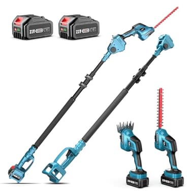 Seesii 3 in 1 Telescopique Taille Haie Batterie, Taille Haie Electrique avec 2 * 4.0Ah Batteries, Portée Jusqu'à 4.87 m, Longueur de Lame 300 mm et 150 mm, Tête Inclinée à 180°