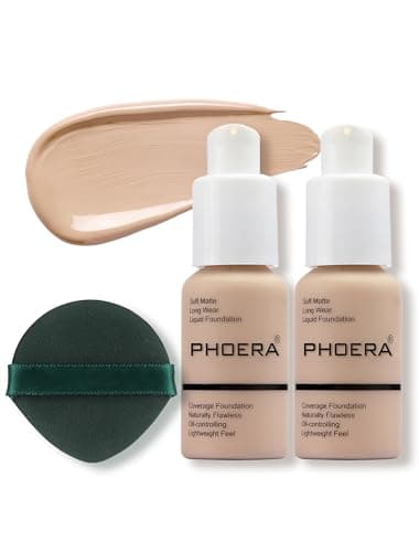 PHOERA 2PC 60ml Fond de teint liquide, Fond de teint liquide Full Coverage 24HR Matte Oil Control Concealer,Crème parfaite, lisse et longue durée (2 Stück 102)