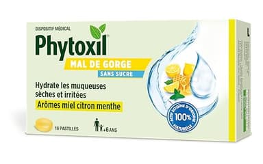 Phytoxil Pastilles Gorges irritées - Arôme Miel citron menthe – Dispositif médical - Hydrate les muqueuses sèches et irritées et favorise leur régénération – Format 16 pastilles - A partir de 6 ans