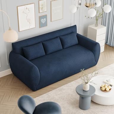 Vesgantti Canapé 3 Places en Velours Côtelé 200 × 94 × 80 cm, Canapé de Sol Rembourré avec 3 Coussins de Soutien, sans Montage, Confortable pour Salon, Chambre ou Bureau, Bleu
