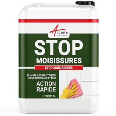 Anti moisissure puissant pour mur intérieur plafond et salle de bain - Élimine les moisissures et les taches noires sur joints et carrelage - 5 L - ARCANE INDUSTRIES