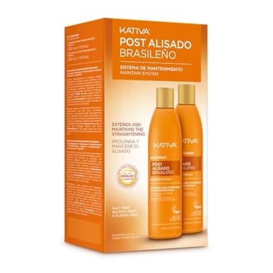 KATIVA Lot 2 Soins Lissage Brésilien – Shampooing + Après-Shampooing – Kératine Végétale & Acide Hyaluronique – Hydratation, Réparation, Anti-Frisottis – Jusqu’à 18 Semaines