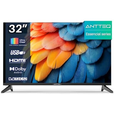 Antteq Essential Series TV 32 Pouces (80cm LED HD, Télévision avec Triple Tuner (DVB-T/T2-C-S/S2),Triple Réduction du Bruit,(E32-AH1Q1L) 2024