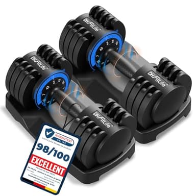 DH FitLife Lot de 2 haltères réglables de 12 kg - 2 à 12 kg - Avec 5 niveaux de poids - Avec disques d'haltères - Haltères courts réglables - Poids variable 5 en 1