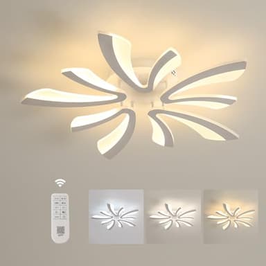 Comely Plafonnier LED Dimmable, Luminaire Plafonnier Salon Télécommande, 48W 5400LM 3000k-6500k Dia 70cm Lampe de Plafond per Chambre Salle à manger, Blanc