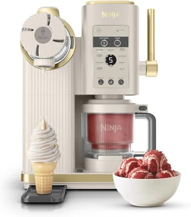 Ninja CREAMi NC701UKSTGD Machine à crème glacée avec 2 bacs 13 fonctions pour faire de la crème glacée, du gelato, du sorbet, des milkshakes et plus encore, option de mélange, or pierre