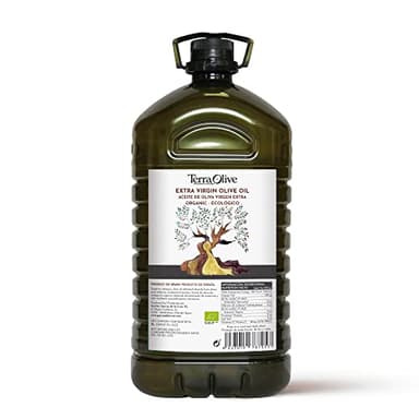 TERRAOLIVE - Huile d'olive extra vierge biologique, huile de cuisson, variété d'olives, corps lisse, originaire d'Espagne, Montes de Toledo, récipient en PET recyclé - 5L