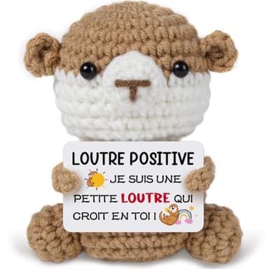 Hakumata Loutre Positive, Cadeau Femme Homme Peluche Poupées avec Carte Positive - Mini Motivante Tricotée Loutre, Cadeau Original pour Toute Occasion