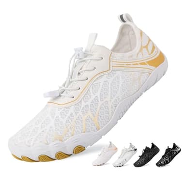 Barefoot Shoes Homme Chaussures Minimalistes Barefoot Femme Séchage Rapide Antidérapant pour Extérieur Sport Chaussures Aquatiques Chaussures de Fitness Blanc Doré 40EU