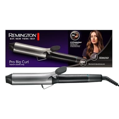 Remington Boucleur à cheveux [38mm: boucles glam] Pro Big Curl (4X Protection: Céramique-titane, Antistatique, Plaques Ioniques tourmaline, Avec pince, 8 réglages 140-210°C) Fer à boucler CI5538