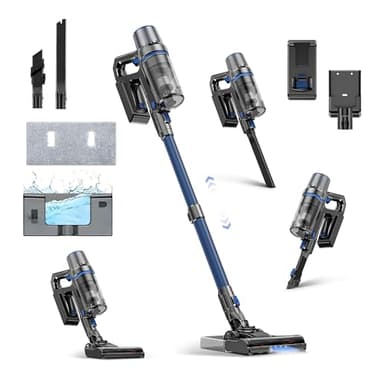 Olvy Aspirateur Balai sans Fil avec Fonction Lavage – Aspirateur 2-en-1 sans Sac – 35 000 Pa de Puissance d’Aspiration, 5 Niveaux – Écran LED – Aspirateur Léger avec Filtre HEPA & Accessoires