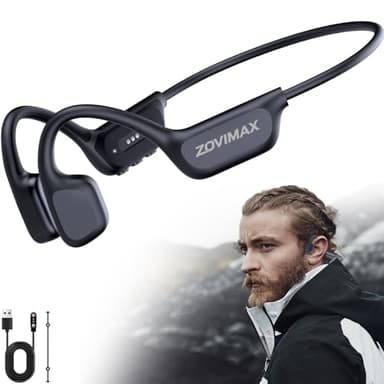 ZOVIMAX Militaire Casque Conduction Osseuse, Bluetooth 6.0, IP68 Étanche Natation Sport-Écouteurs, Mémoire MP3 32Go Intégrée, Autonomie 12h, Anti-Vent Open Ear Sport Écouteur, Natation/Course/Cyclisme
