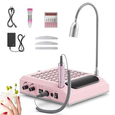 Trsaow Ponceuse à ongles électrique 4 en 1, 30 000 tr/min, aspirateur puissant 80 W, lumière LED rotative 6 W, silencieuse, avec 3 limes, pour un usage domestique en salon (Rose)