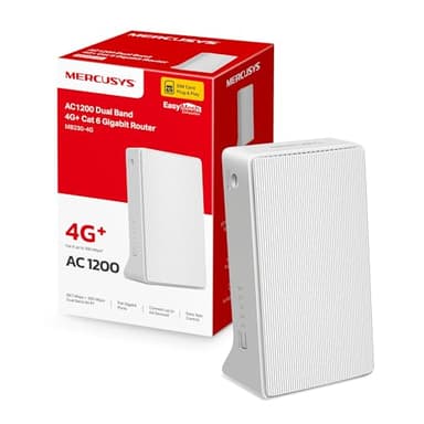 MERCUSYS MB230-4G TP-Link Routeur 4G+ WiFi AC1200Mbps, Box 4G SIM, 4G CAT6 Vitesse Jusqu'à 300Mbps, 2 Ports Gigabit, Ports d'Antenne Externe 4G, Modem 4G, Déverrouillé Compatible Toute SIM