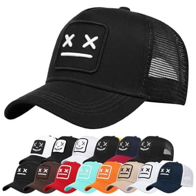Enwokran Casquette de Baseball Unisexe Imprimés Brodé Ajustable Respirante Casquette Mesh de Baseball Snapback avec Visière Athlétique Coupe Décontractée et Confortable Chapeaux (Noir)