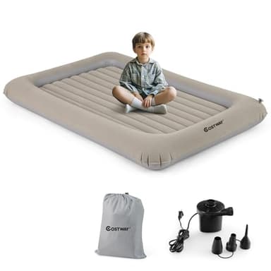 COSTWAY Lit de Voyage Gonflable Enfant avec Matelas Pneumatique & Amovible, Lit Gonflable en PVC avec Sac de Transport, Rebords Surélevés, Charge 150kg pour Enfant de 18-24 Mois (Gris)