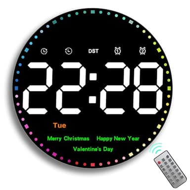 Horloge murale numérique de 25,4 cm - Grande horloge murale LED avec télécommande multifonctionnelle - Horloge murale moderne avec minuterie - Compte à rebours - Température du jour et 2 alarmes