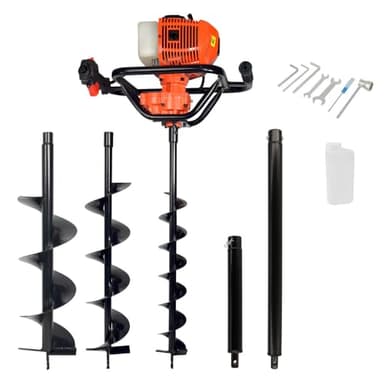 Tarière thermique - 52cm3-2CV - 3 mèches-2 extensions 30-60cm + accessoires fournis - tarière thermique à essence