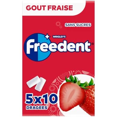 FREEDENT - Chewing Gum Sans Sucre - Goût Fraise - 5 Paquets de 10 Dragées - 70g