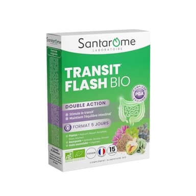 Santarome Bio - Transit Flash - Stimule le transit, maintient l'équilibre intestinal - Action Flash 5 jours - Plantes Bio - France - 15 comprimés