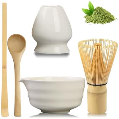Lot de 5 sets à thé matcha, bol à thé macha, bol à matcha, mélangeur à matcha, balai à matcha, bol à matcha en céramique, bol à matcha avec bec verseur, support mélangeur à matcha et cuillère en