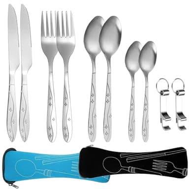 Lot de 2 Ensemble De Couverts Transportable Couverts De Camping En Acier Inoxydable Couvert Transportable Couvert De Poche,Fourchette,Couteau,Cuillère Et Ouvre-Bouteille Pour Pique-Nique,Voyage
